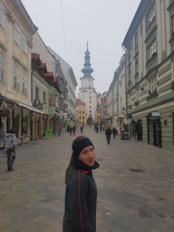 Mid-run in Bratislava old town